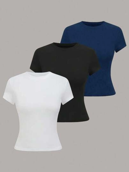 GlowEve Women's Casual Solid Color Short Sleeve T-Shirt, Versatile For Summer