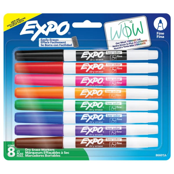 Expo Low Odour Dry Erase Markers - Fine Tip - Assorted Colours - 8 Pack