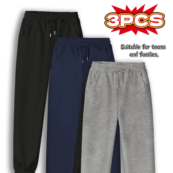 Women's 3pcs Tapered Leg Sweatpants Set - Thick Winter Pants with Elastic Waist & Cuff, Tummy Control Casual Trousers (Black/Navy/ Grey) | Machine Washable, Side Pocket Joggers for, Workouts & Casual Attire