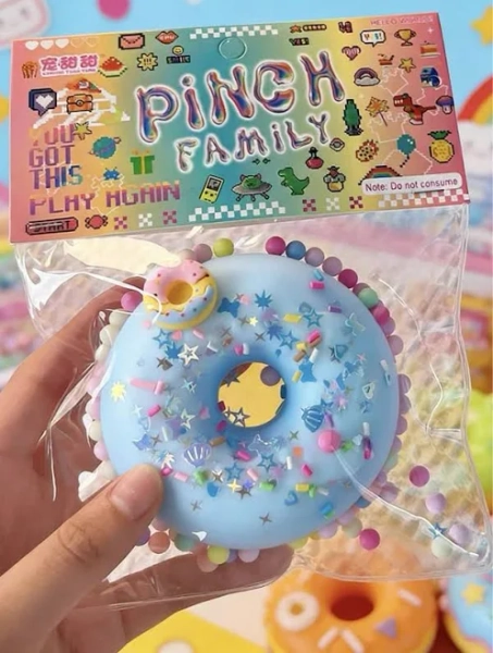 1pc Squishy Stress Relief Toy, Realistic Donut Shape, Vibrant Colors White Blue Pink Purple, Slow Rebound Soft Texture, Perfect For Teens School