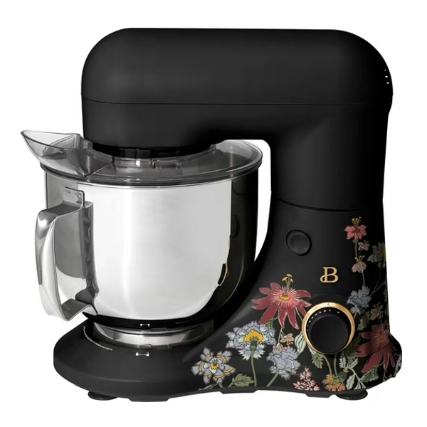Beautiful 5.3 Qt Stand Mixer with Flat Beater, Dough Hook, Balloon Whisk, Wildflower Black Sesame by Drew Barrymore