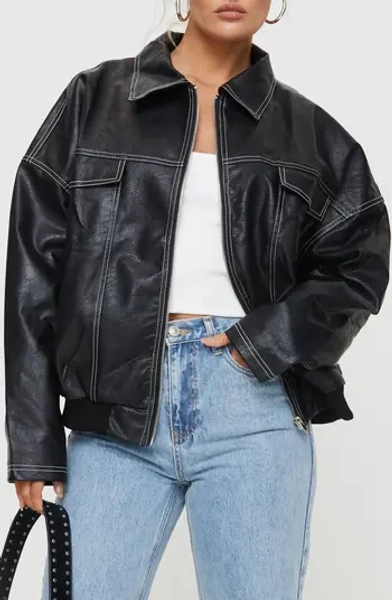 Kingley Oversize Faux Leather Bomber Jacket
