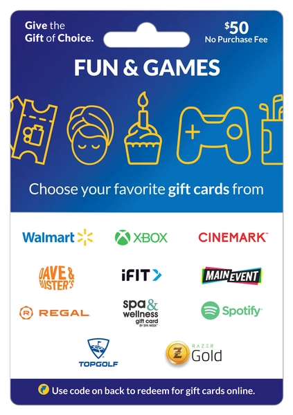 $50 Fun & Games – ChooseYourCard Gift Card&nbsp; - Walmart.com