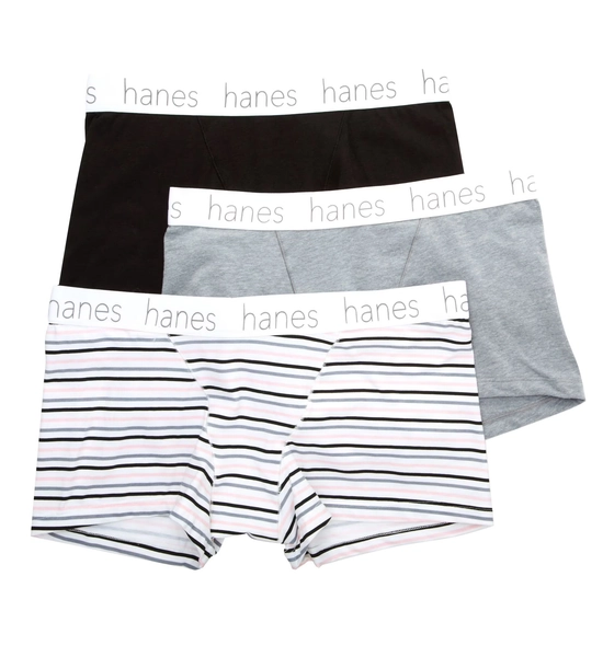 Women's Hanes 45UOBB Cotton Blend Boxer Brief Panty - 3 Pack (Heather/Stripe/Black 2X) - Walmart.com