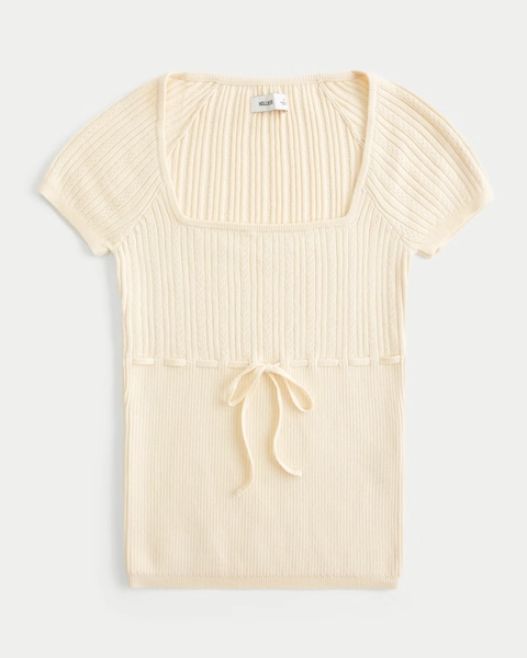 White Short Sleeve Square Neck Jumper