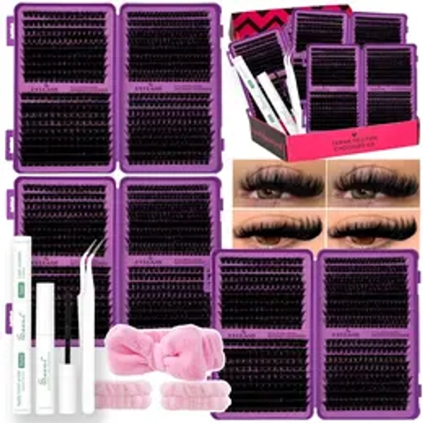 80100120150D Dense Lash Clusters Kit, Cluster Lashes Kit, DIY Thick Lash Clusters, Dramatic, Soft Lightweight, Long Lasting, Includes Bond&Seal, Remover, Eyelash Tweezers, Headband&Wristbands, DIY Salon Charm at Home, Perfect for Beginners