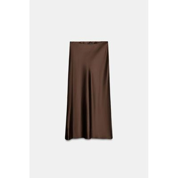 Zara - Satin Midi Skirt - Brown - S - Woman