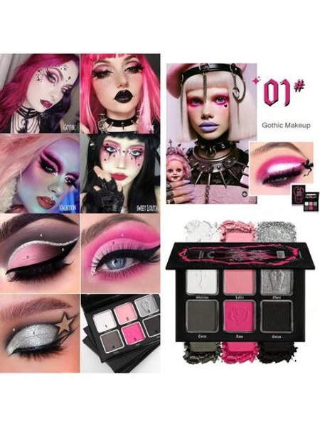 Black Pink Eyeshadow Palette Matte Glitter White Grey Silver Goth Makeup Palette Pigmented Long Wear Radiant Hot Pink Gothic Smoky Eye Shadow Pallet For Halloween Vampire Witch Lolita Y2K Cosplay