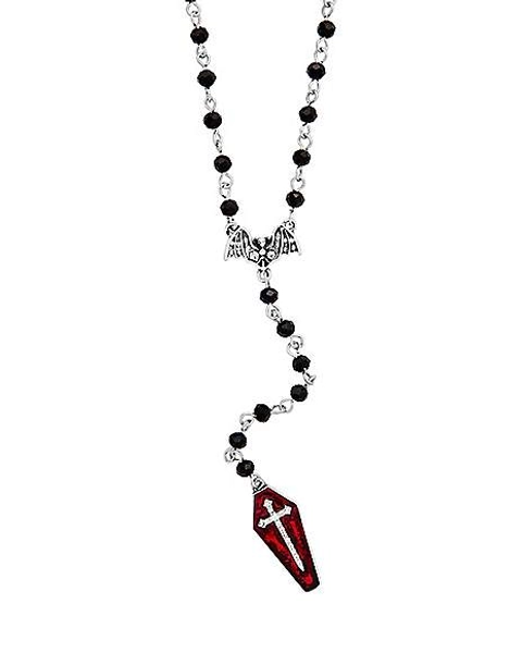 Bat Cross Coffin Rosary Necklace