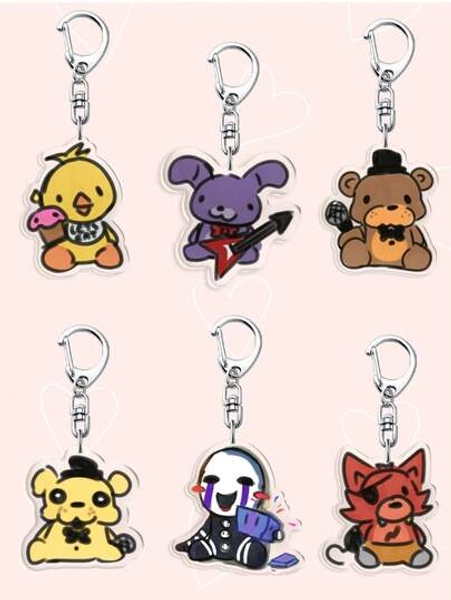 1/6pcs Cartoon FNAF Acrylic Keychain,Y2K Style Character Printed Acrylic Keychain, Five Nights At Fredd-Y Keychain, Car Keyring,Everyday Backpack, Bag Charm, Lanyard, Key Holder. Ideal For Boyfriends, Girlfriends, Family Members, Doctors, Nurses, Phone Decorations, And More - Size one-size