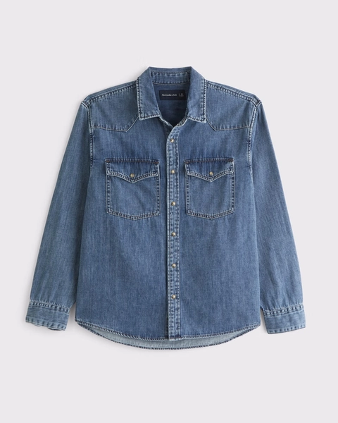Western Denim Button-Up Shirt