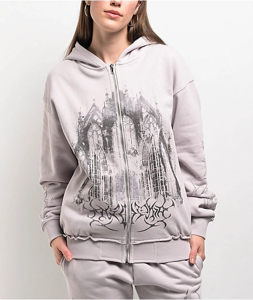 Insomnia Visuals Cathedral Grey Zip Hoodie