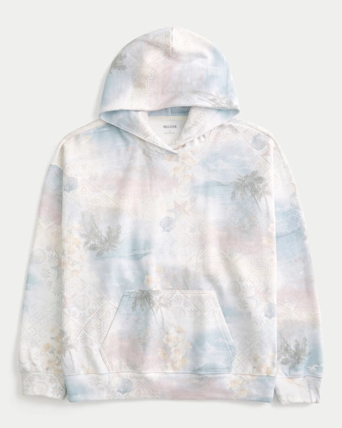 Oversized Tropical Print Hoodie