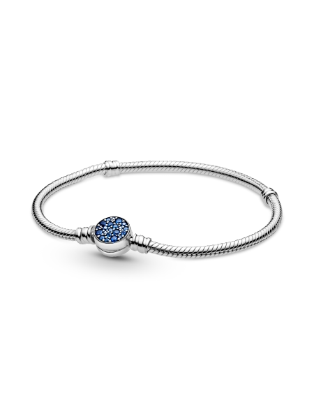 Pandora Moments Sparkling Blue Disc Clasp Snake Chain Bracelet