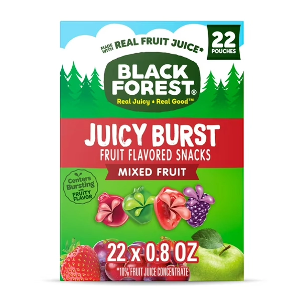 Black Forest Juicy Burst Fruit Flavored Snacks, Mixed Fruit Flavors, 0.8 oz, 22 Count