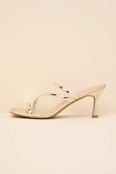 Vian Gold Metallic Strappy High Heel Slide Sandals