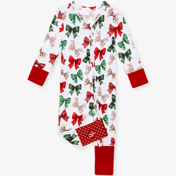 Posh Peanut Baby's Bow Print Fitted Convertible Footie Pajamas