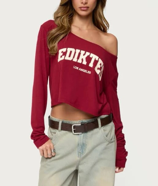 Edikted Women's La Babe Off-the-Shoulder Crop Graphic T-Shirt