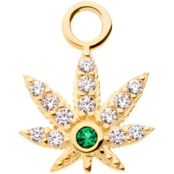 14kt Gold Cannabis Leaf CZ Charm