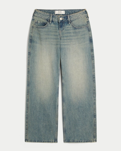 Ultra Low-Rise Medium Wash Baggy Jeans