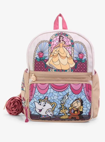 Disney Beauty and The Beast Stained Glass Portraits Backpack with Rose Coin Purse - BoxLunch Exclusive