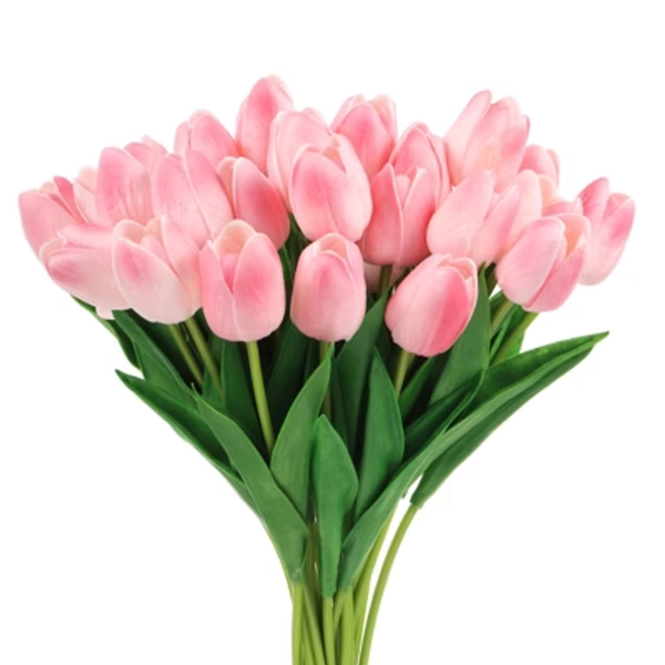 Unique Bargains PU Real Touch Artificial Flowers with Stems 24 Pcs Pinky white
