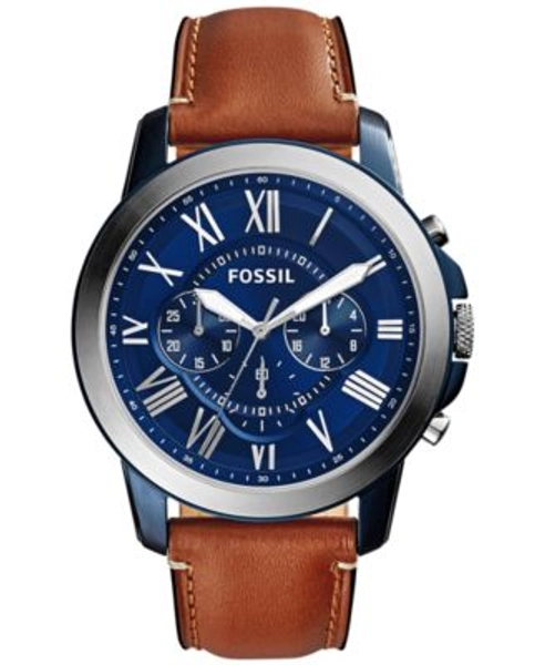 Men's Chronograph Grant Light Brown Leather Strap Watch 44mm