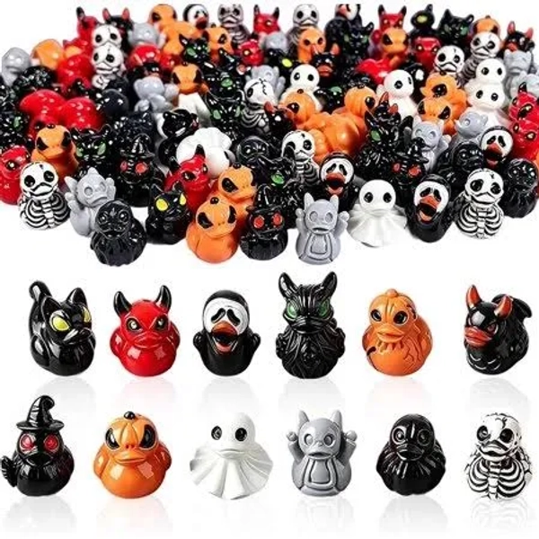 60pcs Halloween Mini Resin Ducks Figurines, Novelty Halloween Party Dcor | Cute Ghost Devil Skeleton Pumpkin Witch Designs, Gothic Halloween Desktop