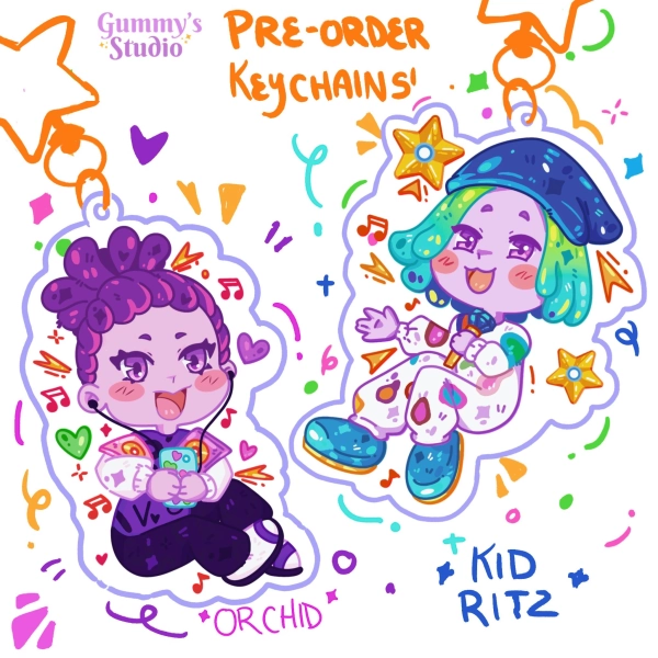 PRE- ORDER 3 in. Orchid and Kid Ritz Keychains / TROLLS 3/ Double Sided Epoxy Keychains