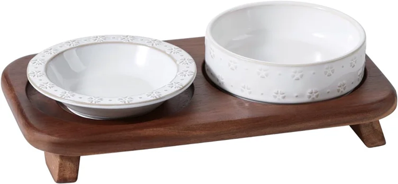 Havniva Ceramic Cat Food Bowl, 6.1" Raised Cat Bowls with Acacia Wood Stand | Elevated Cat Bowls, Whisker Friendly, Extra Wide Opening, Aesthetic Cat Dishes, Elegant Pet Bowls, Food-grade Ceramic, Kitten