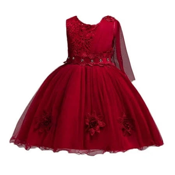 Girls Mesh Short Sleeve Evening Gown