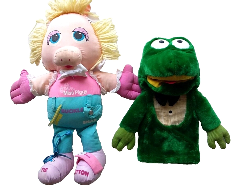 Vintage 1980's Croner Toys Miss Piggy Baby Plush  &amp; Frog Hand Puppet Dakin