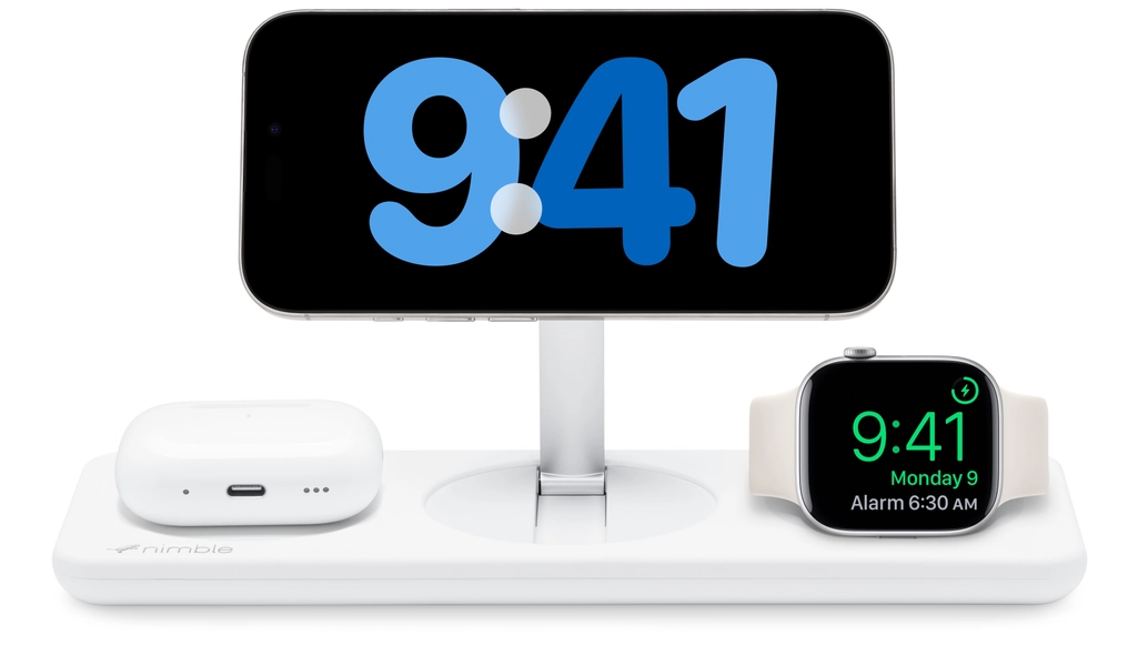 Caricabatterie wireless Podium 3 in 1 di Nimble