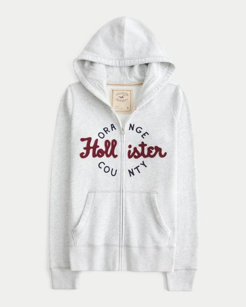 Hollister Feel Good Zip-Up Logo Graphic Hoodie