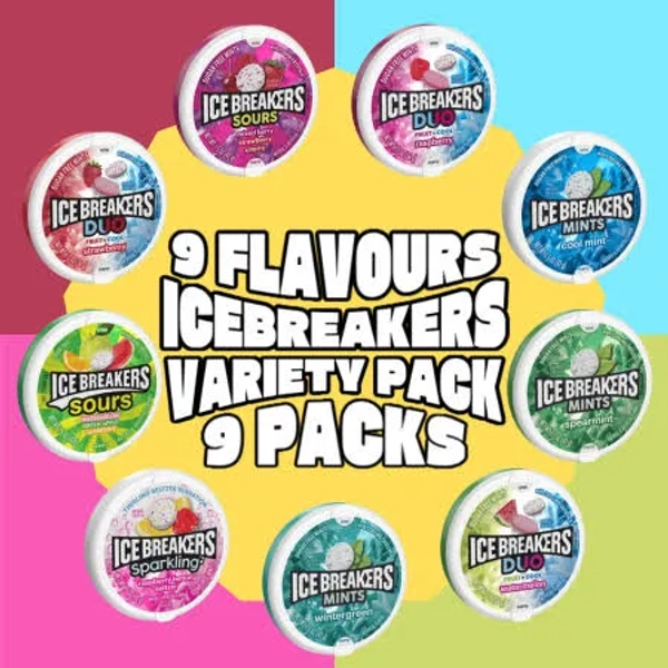 Ice Breakers Mints Variety Pack, 1.5 oz, 9 Flavors, 9-Pack