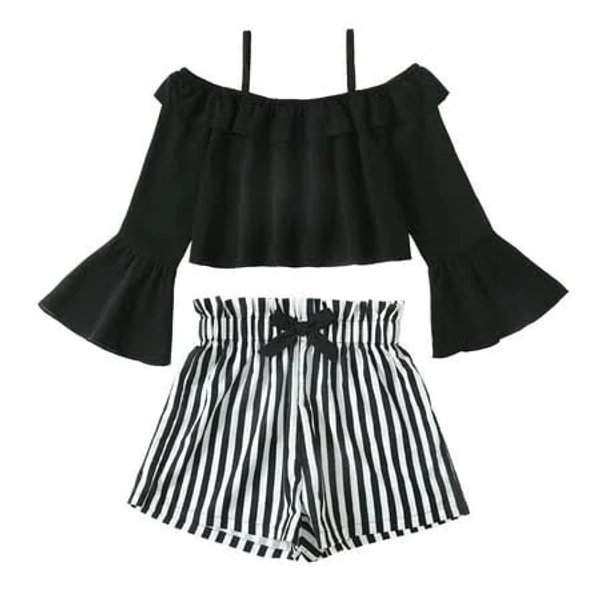 8y Big Girls Off-the-Shoulder Long Sleeve Stripe Shorts