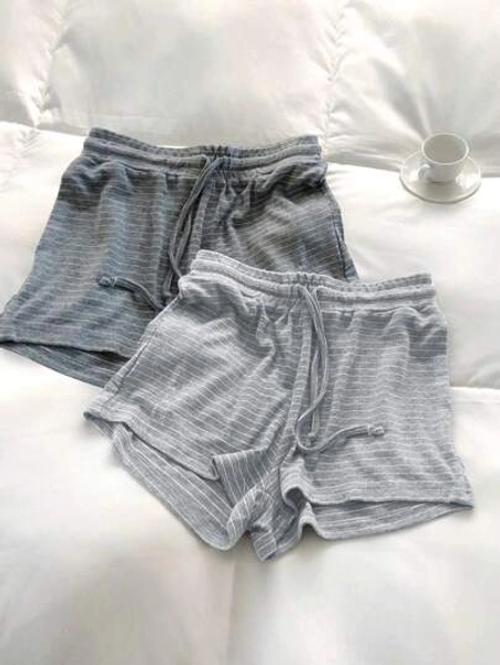 Attitoon 2pcs Women's Casual Striped Pattern Comfortable Shorts For Summer Suitable For Going Out Women's Sportswear