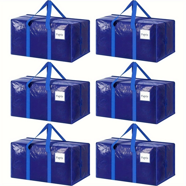 6/2 Pack Extra Heavy Duty Large Moving Bags With Strong Zipper & Comfortable Handles, Sturdy & Durable Clothes Storage Bags Totes Bins, Packing Moving Boxes For College Supplies, Blue