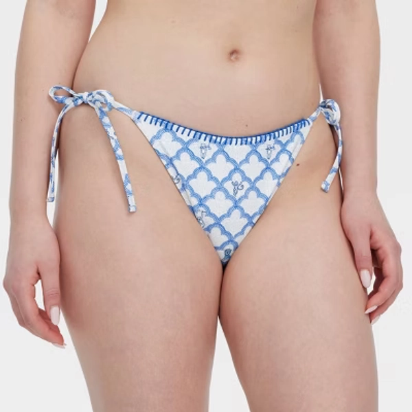 Women's Geo Trellis/Floral Vines Reversible Side-Tie Bikini Bottoms Blue - Roller Rabbit x Target S