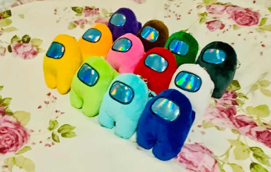 12 Handmade Polynylon Among Us Space Crewmate Imposter Game Iridescent Multicolor Keychain Dolls Plush Toys Set Collectible Fashionable 4in
