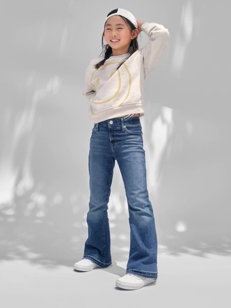 Mid Wash Blue High Waisted Flare Stretch Denim Jeans (4-16yrs)