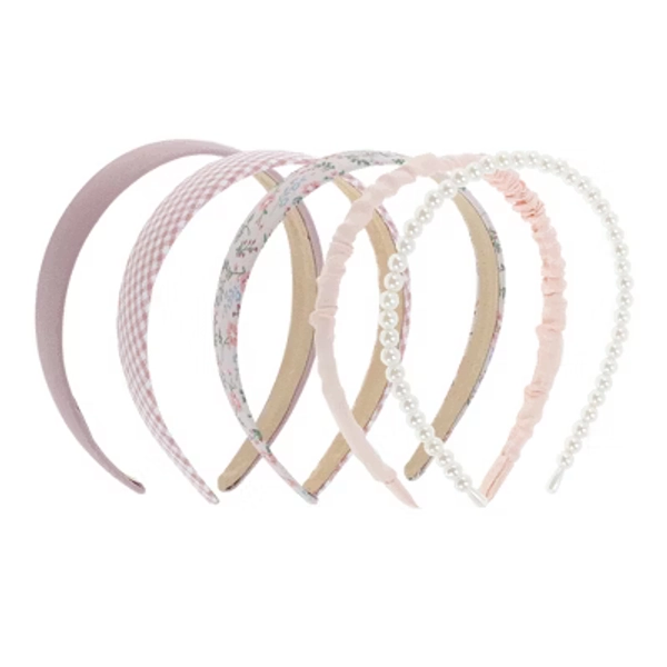 Unique Bargains Women's Flower Plaid Hairband Pink Beige 1 Set