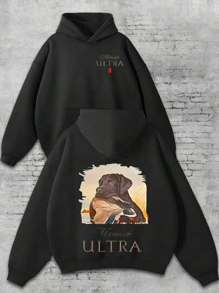 Men's Casual Hoodies,Natural Movement! Michelob ULTRA Dog Biting Duck Outdoor Print Style, Daily Casual Wear, Autumn And Winter Gifts, Comfortable And Versatile, Fashionable Street, Suitable For Daily And Outdoor Wear
