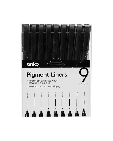 9 Pack Pigment Liners - Black - One Size