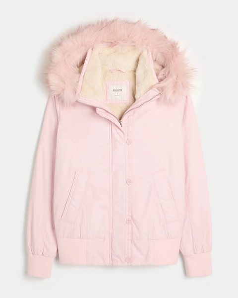 Faux Fur-Lined Bomber Jacket