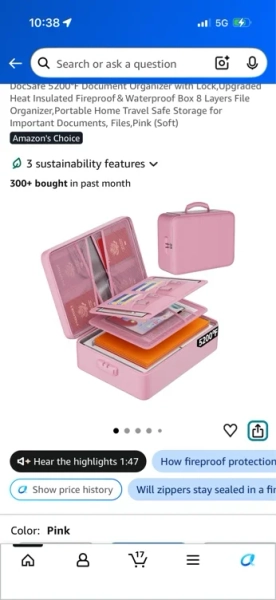 Amazon.com : DocSafe 5200°F Document Organizer with Lock,Upgraded Heat Insulated Fireproof＆Waterproof Box 8 Layers File Organizer,Portable Home Travel Safe Storage for Important Documents, Files,Pink (Soft) : Office Products