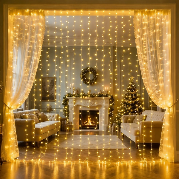 LED Fairy Curtain Light 300/200/100, USB Powered, 8 Flashing Modes, Suitable for Window Sill Bedroom Wedding Easter Decoration, Indoor and Outdoor Use