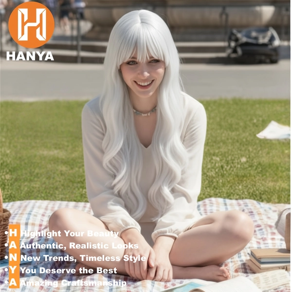 White High-Density Fluffy Synthetic Wig | Long Wavy Breathable Mesh Cap | for Daily Commute, Party Wear, Short Video Shooting & Fashion Outfit Styling Great Solution for Hair Loss Or Adding Volume, Create Versatile Looks And Boost Your Confidence