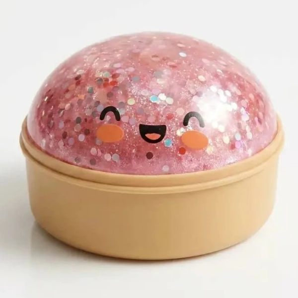 Glitter Bao Bun Squishy Slow Rising Stretchy Stress Relief Fidget with Cute Face Super Soft TPR Material Ideal for Kids Adults Sensory Play Non-Toxic