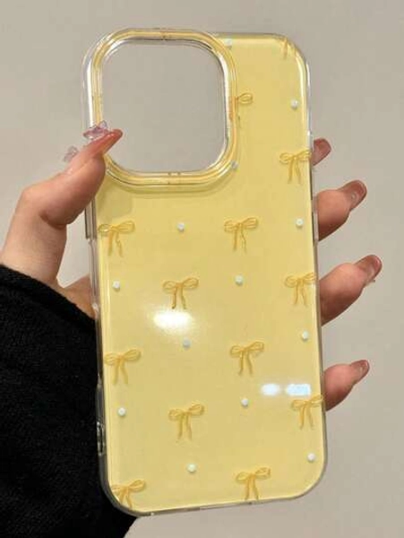 Bow-Knot Cute Simple Pink Bow Polka Dots Phone Case Compatible With Iphone 17 ProMax 17Pro 17 Air 17 16 15 14 13 12 11 Pro Max Plus Soft Protective Back Cover For Girl Gift